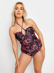 Yours Curve Black Hippie Print Halter Swimsuit - Image 2 of 7