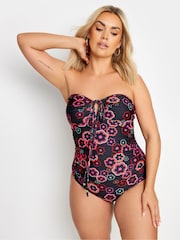 Yours Curve Black Hippie Print Halter Swimsuit - Image 3 of 7