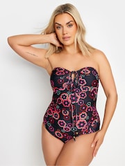 Yours Curve Black Hippie Print Halter Swimsuit - Image 4 of 7