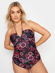 Yours Curve Black Hippie Print Halter Swimsuit - Image 5 of 7