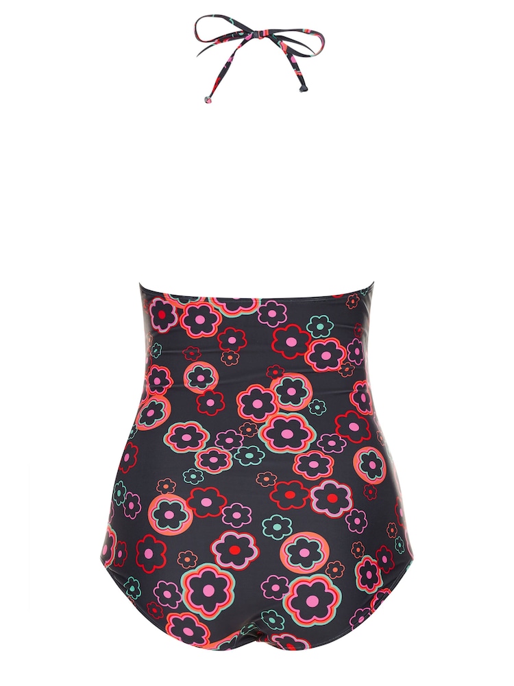 Yours Curve Black Hippie Print Halter Swimsuit - Image 7 of 7