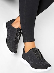 Yours Curve Black Extra Wide Fit Embellished Trainers - Image 1 of 6