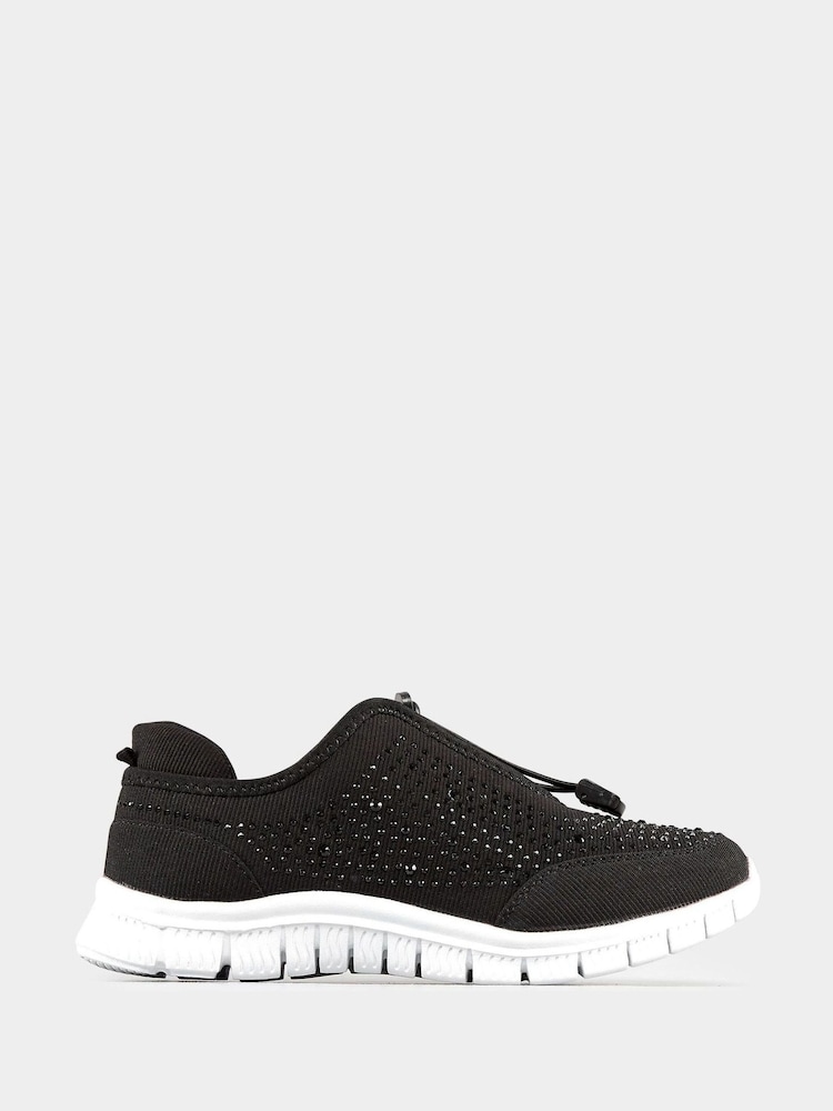 Yours Curve Black Extra Wide Fit Embellished Trainers - Image 2 of 6