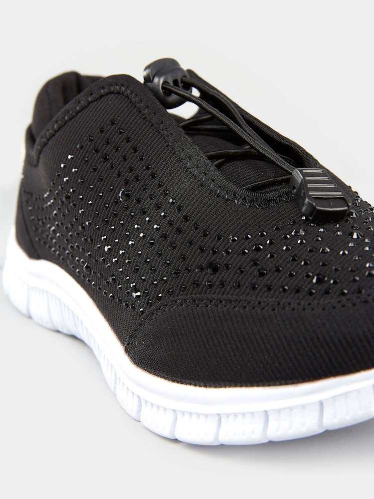 Yours Curve Black Extra Wide Fit Embellished Trainers - Image 3 of 6