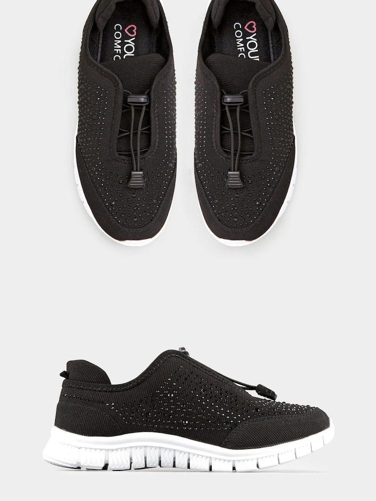 Yours Curve Black Extra Wide Fit Embellished Trainers - Image 6 of 6