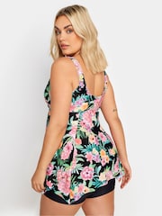 Yours Curve Black Tropical Floral Buckle Detail Fixed Strap Tankini - Image 3 of 6