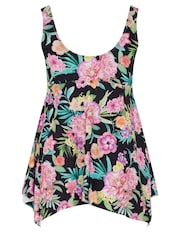 Yours Curve Black Tropical Floral Buckle Detail Fixed Strap Tankini - Image 6 of 6