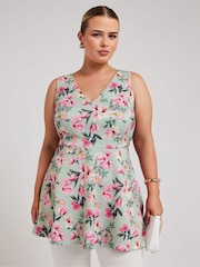 Yours Curve Green Floral Peplum Top - Image 1 of 5