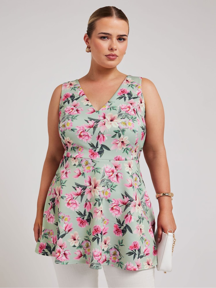 Verde - Yours Curve Floral Peplum Top - Imagen 1 de 5 Verde - Yours Curve Floral Peplum Top - Imagen 1 de 5