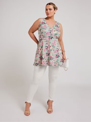 Yours Curve Green Floral Peplum Top - Image 2 of 5
