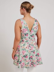 Yours Curve Green Floral Peplum Top - Image 3 of 5