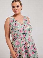Yours Curve Green Floral Peplum Top - Image 4 of 5