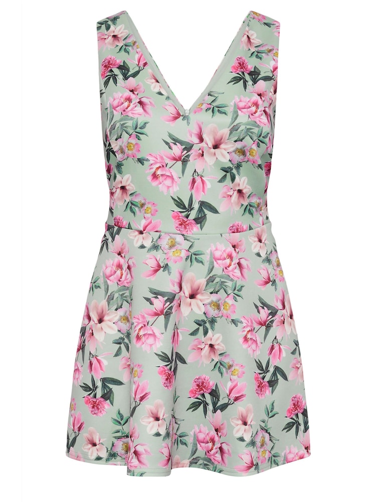 Yours Curve Green Floral Peplum Top - Image 5 of 5
