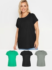 Yours Curve Black Core Basic T-Shirts 3 Pack - Image 1 of 9