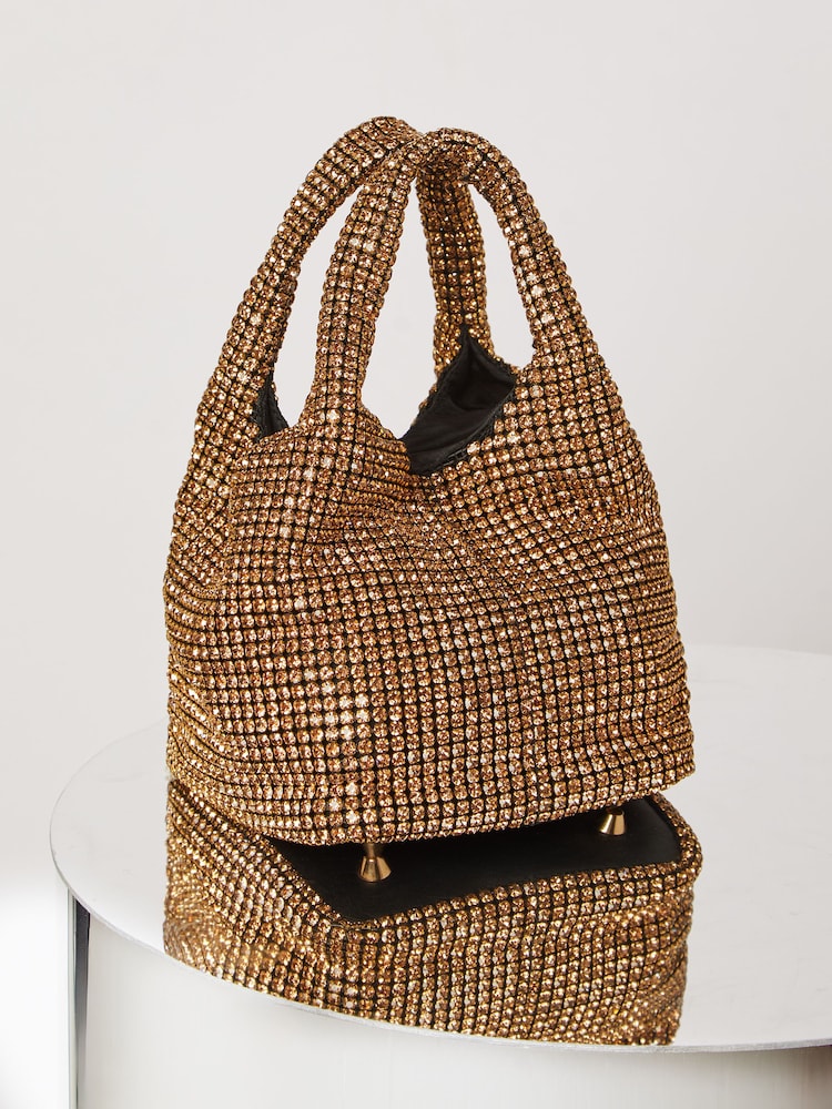 Lipsy Gold Embellished Pouch Bag - Image 1 of 4