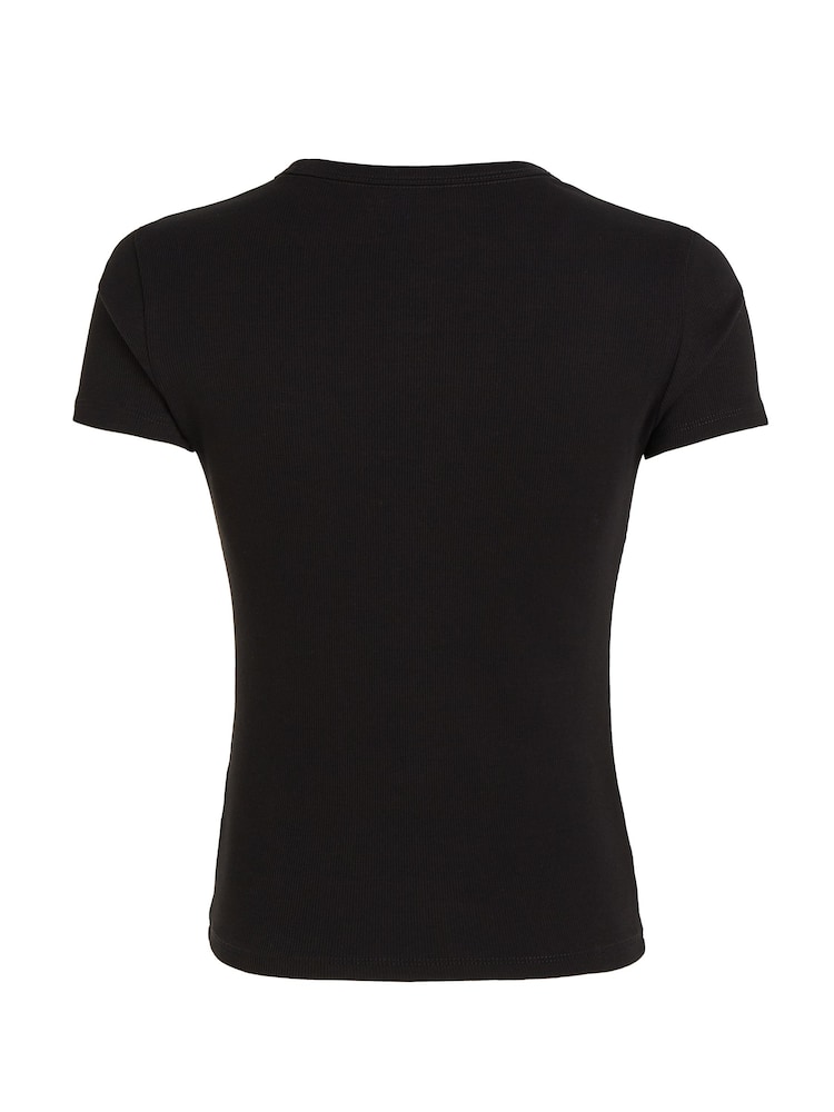 Tommy Hilfiger Black Slim Essential Rib T-Shirt - Image 4 of 4