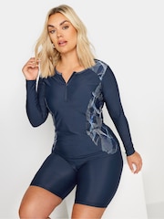 Yours Curve Blue Wavelength Print Rash Vest - Image 1 of 6