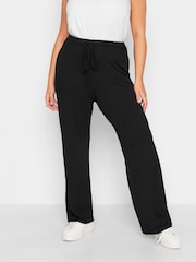 Yours Curve Black Wide Leg Pull On Stretch Jersey Yoga Joggers - Image 1 of 3