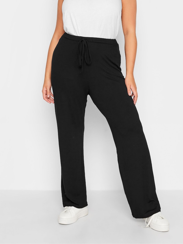 Yours Curve Black Wide Leg Pull On Stretch Jersey Yoga Joggers - Image 1 of 3