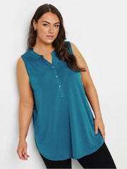 Yours Curve Blue Sleeveless Blouse - Image 1 of 5