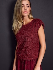 Red Short Sleeve Fluffy Top - Image 2 of 8