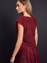 Red Short Sleeve Fluffy Top - Image 3 of 8