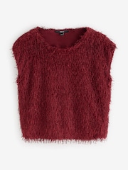 Red Short Sleeve Fluffy Top - Image 6 of 8