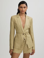 Paige Linen Blend Belted Single Breasted Suit Blazer - Image 1 of 5