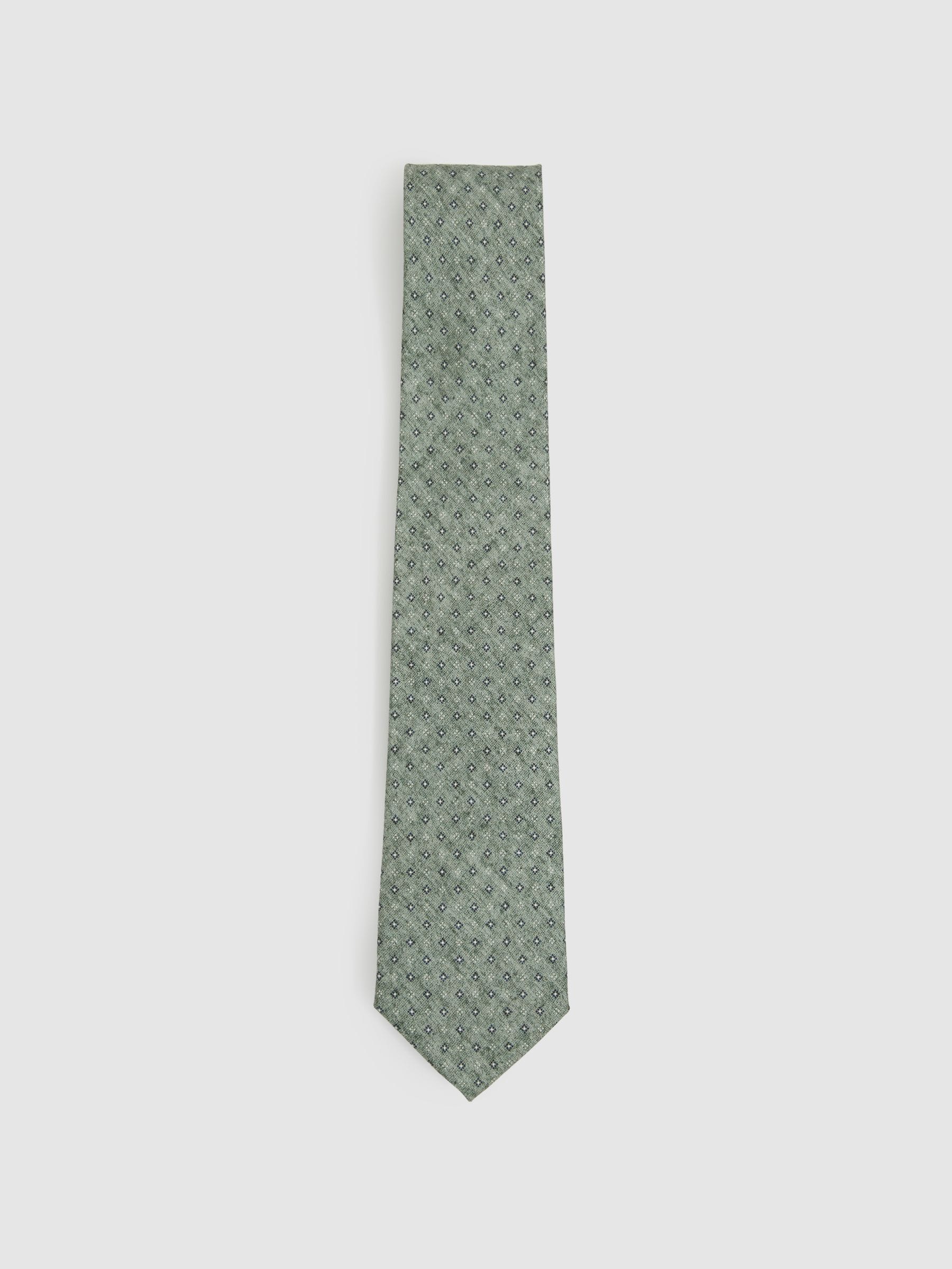 REISS SOFT SAGE ALBARESE SILK GEOMETRIC PRINT TIE