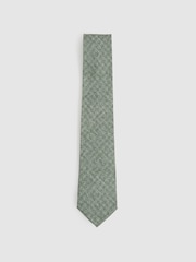 Reiss Soft Sage Albarese Silk Geometric Print Tie - Image 1 of 4