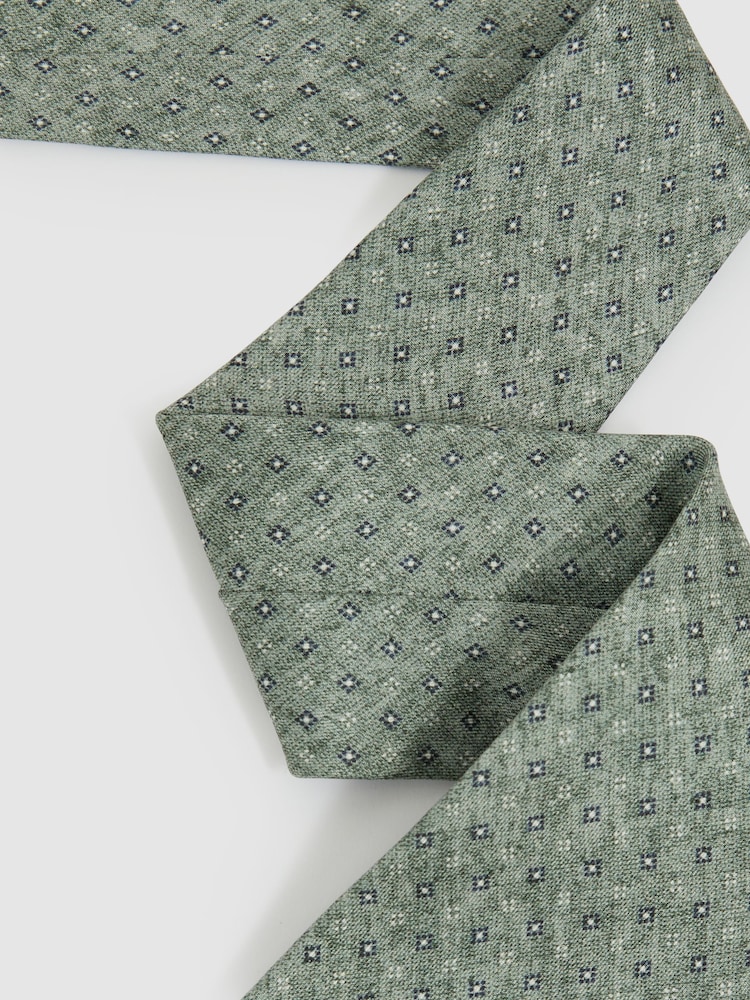 Reiss Soft Sage Albarese Silk Geometric Print Tie - Image 2 of 4