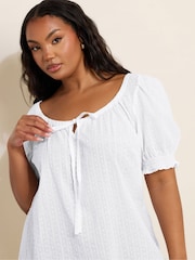 Yours Curve White Short Sleeve Dobby Boho Blouse - Image 3 of 5
