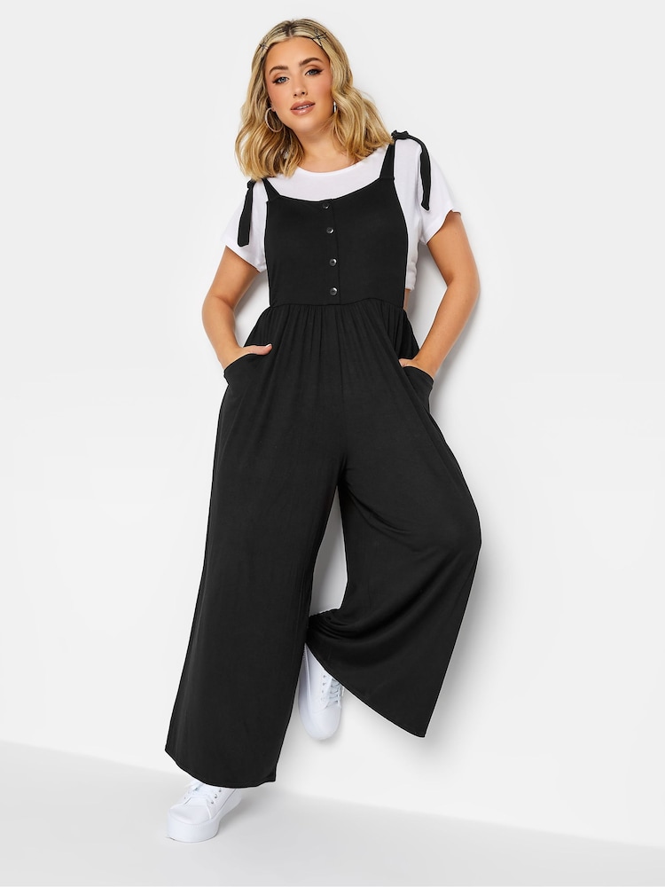 Yours Curve Black Limited Culotte Dungarees - Image 1 of 4