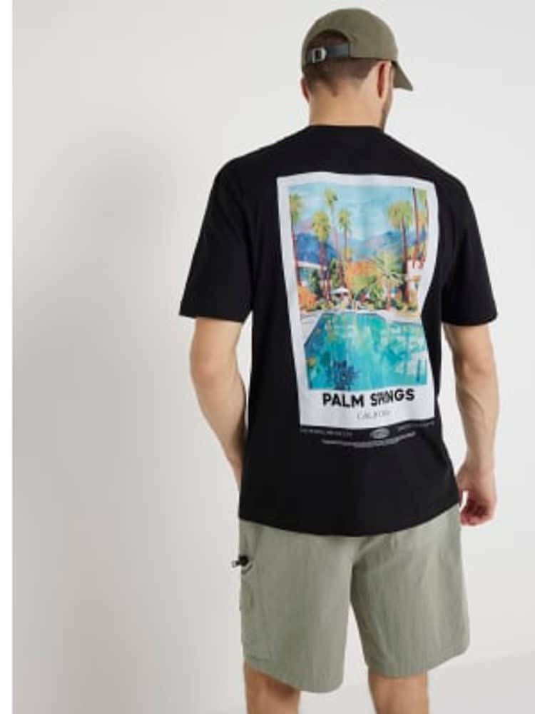 River Island Black Regular Fit 100% Cotton Palm Springs T-Shirt - Image 2 of 6