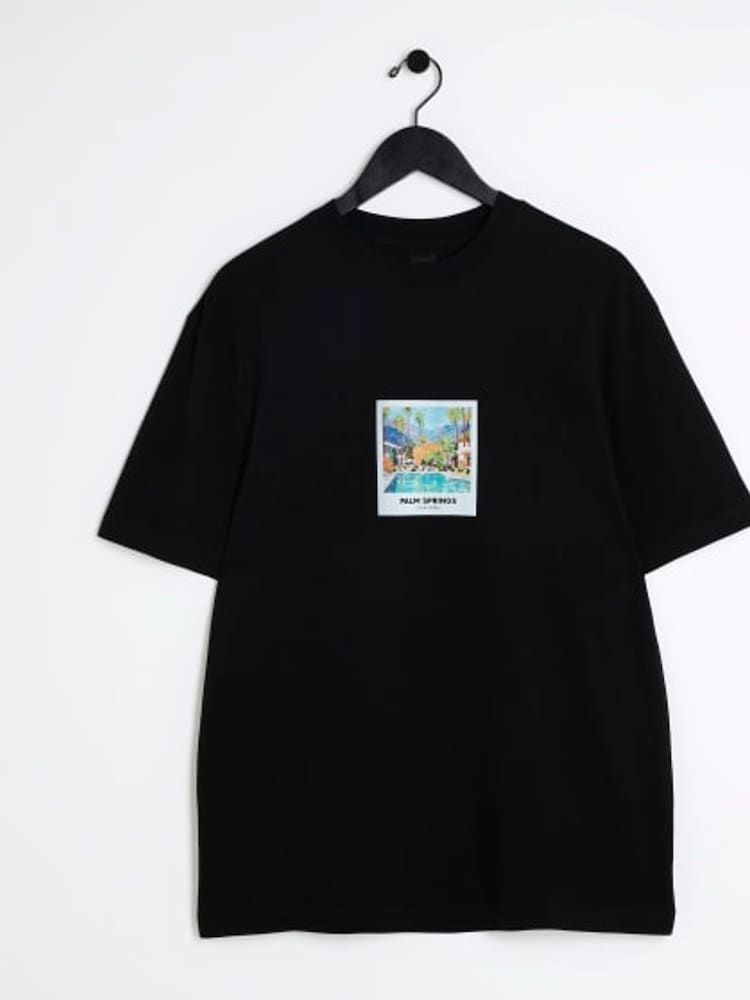 River Island Black Regular Fit 100% Cotton Palm Springs T-Shirt - Image 6 of 6