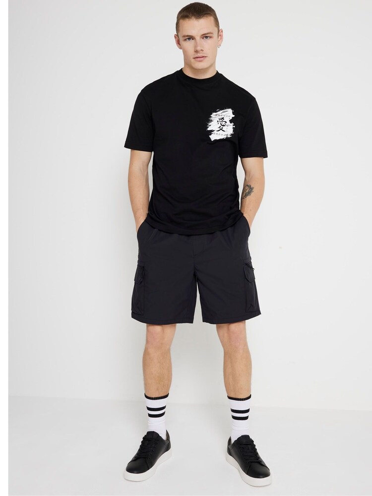 River Island Black Regular Fit 100% Cotton Paintbrush Japanese T-Shirt - Image 1 of 4