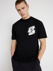 River Island Black Regular Fit 100% Cotton Paintbrush Japanese T-Shirt - Image 2 of 4