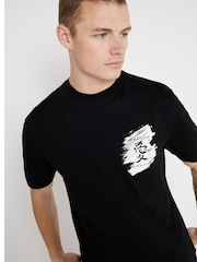 River Island Black Regular Fit 100% Cotton Paintbrush Japanese T-Shirt - Image 3 of 4