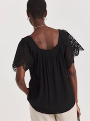JD Williams Black Square Neck Lace Sleeve Top - Image 2 of 4