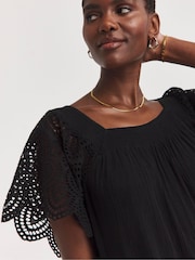 JD Williams Black Square Neck Lace Sleeve Top - Image 4 of 4