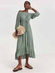 JD Williams Green Crinkle Bardot Midi Dress - Image 1 of 3