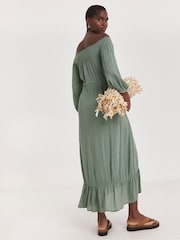 JD Williams Green Crinkle Bardot Midi Dress - Image 2 of 3