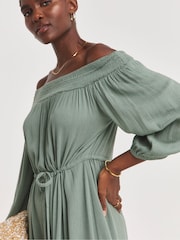 JD Williams Green Crinkle Bardot Midi Dress - Image 3 of 3