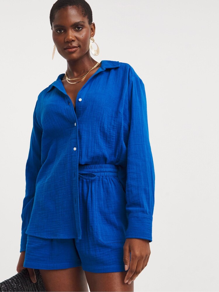JD Williams Blue 100% Cotton Cheesecloth Shirt - Image 1 of 4