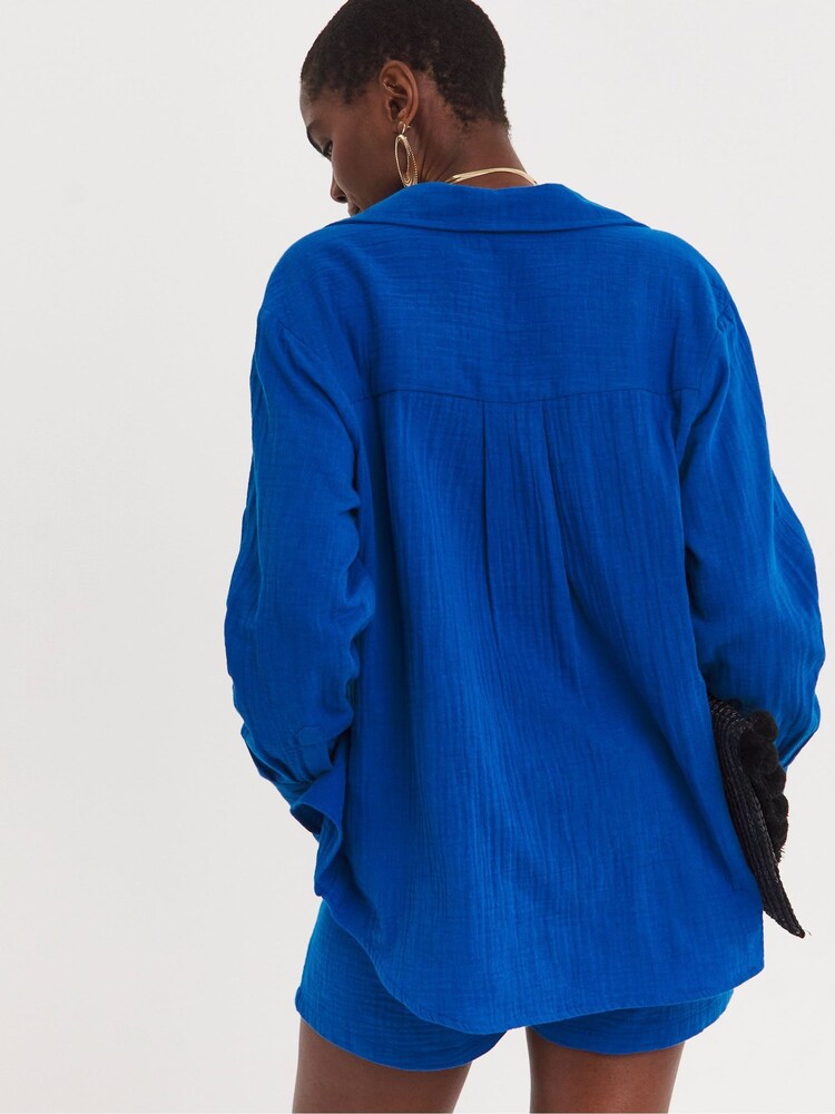 JD Williams Blue 100% Cotton Cheesecloth Shirt - Image 2 of 4