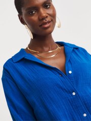 JD Williams Blue 100% Cotton Cheesecloth Shirt - Image 4 of 4