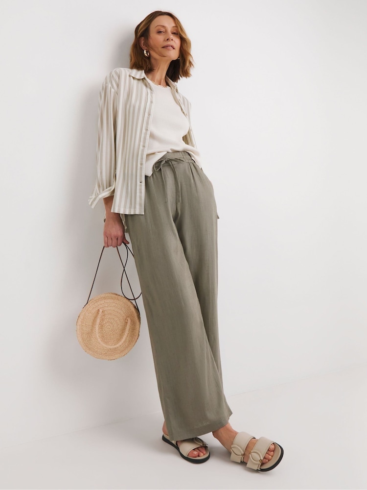 JD Williams Green Linen Mix Wide Leg Navy Blue Trousers - Image 1 of 4