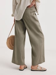 JD Williams Green Linen Mix Wide Leg Navy Blue Trousers - Image 2 of 4