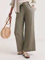 JD Williams Green Linen Mix Wide Leg Navy Blue Trousers - Image 3 of 4