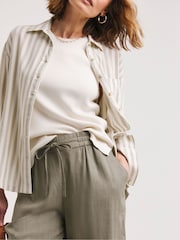JD Williams Green Linen Mix Wide Leg Navy Blue Trousers - Image 4 of 4